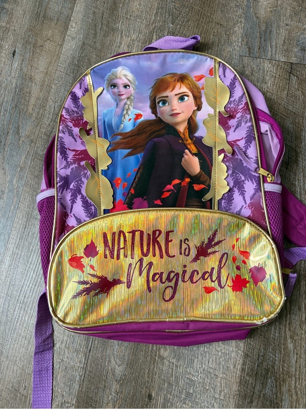 Disney Purple & Pink Anna and Elsa Holographic Backpack